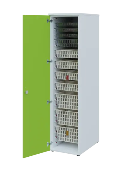 EUROMEDICA D - 46 skříň léková boxová, 1-dveřová, levá, 1950x460x735, korpus bílý, dvířka jarní zeleň